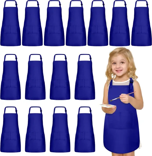 Miniatura 12 de 15 delantales para niños con bolsillos, delantales ajustables para pintura de chef, a granel para niñas y niños de 6 a 13 años, cocinar, hornear