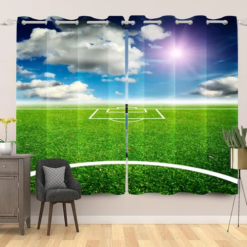 Miniatura 15 de Cortinas opacas de fútbol para dormitorio de niños, con temática deportiva, para sala de fútbol, cortinas de fútbol en blanco y negro
