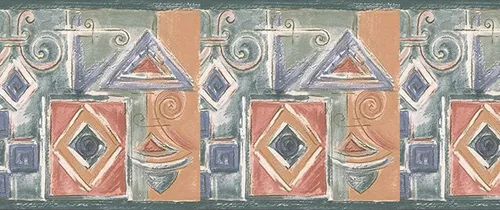 CONCORD WALLCOVERINGS ™ Papel Pintado Frontera Patrón Abstracto Formas Geométricas Para Sala De Estar Comedor, Azul Naranja Verde, 15 pies Por 7 in