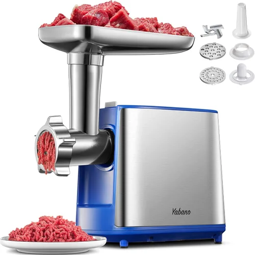 Picadora de carne eléctrica, picadora de carne de alta resistencia, máquina de embutir salchichas, picadora de alimentos con kit de salchichas y Azul