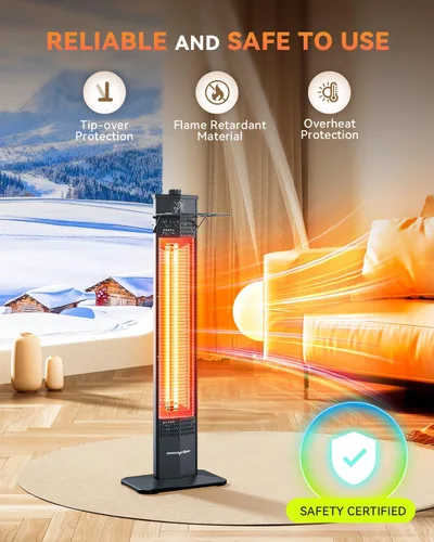 Miniatura 8 de Encyclpo - Calentador de patio para uso al aire libre, 1500 W, infrarrojo, torre portátil de 36 pulgadas, 3 niveles, impermeable IPX5, protección