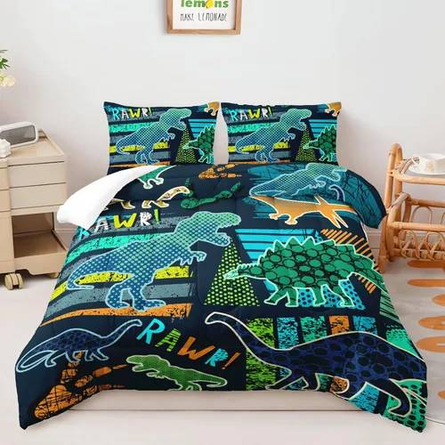 Miniatura 4 de AILONEN Juego de ropa de cama con estampado de gato en acuarela, tamaño individual con gatos y huellas para niños y niñas, juego de edredón suave