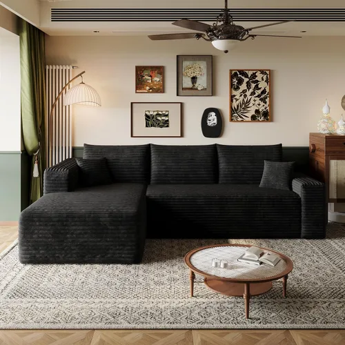 Miniatura 35 de Sofá modular en forma de L de 96 pulgadas con diván, moderno y cómodo sofá de pana para sala de estar, sofá de espuma viscoelástica, no requiere