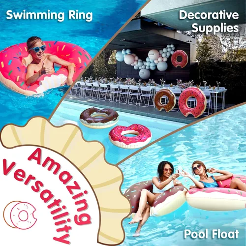 Miniatura 4 de DMAR Flotador de piscina con forma de dona, tubo y anillo para playa y piscina Juego de 2 (rosa y marrón 41 pulgadas)