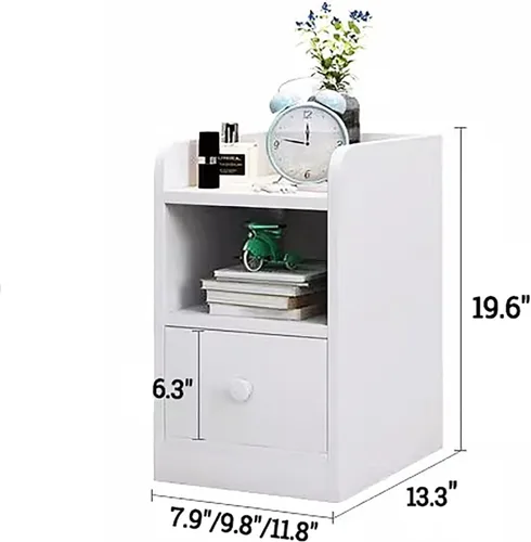 Miniatura 2 de HM&DX Mesita de noche de madera con cajón de almacenamiento y estante abierto, moderna mesita de noche blanca lateral estrecha, mesita de noche alta