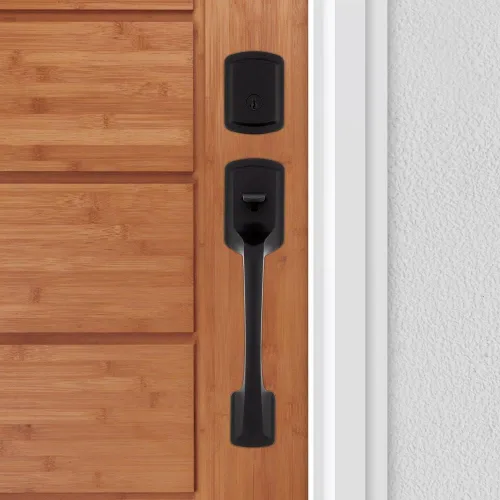 Miniatura 10 de Juego de Manija de Puerta Delantera y Cerrojo de Seguridad Kwikset Praga, Juego de Manija de Entrada Exterior con Perilla Interior de Puerta, Negro