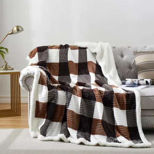 Miniatura 19 de PU MEI - Cobija de vellón sherpa de 50 x 60 pulgadas, suave, acogedora, gruesa y cálida para sofá o cama Gris y azul