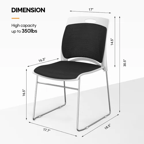 Miniatura 2 de VINGLI Juego de 4 sillas apilables de oficina con base de trineo de metal, asiento y respaldo ergonómicos acolchados de plástico, capacidad de 350