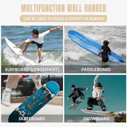 Miniatura 5 de Tablas de surf de madera para montar en la pared para almacenar y exhibir tus tablas de surf/skimboards/patinetas
