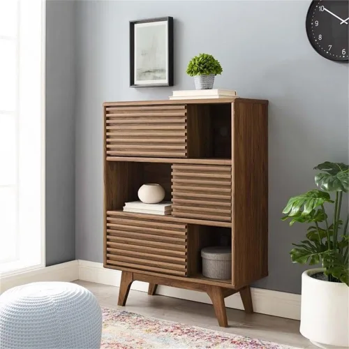 Miniatura 9 de Modway Render Soporte de Gabinete de Almacenamiento y Exhibición de Tres Niveles, Nogal