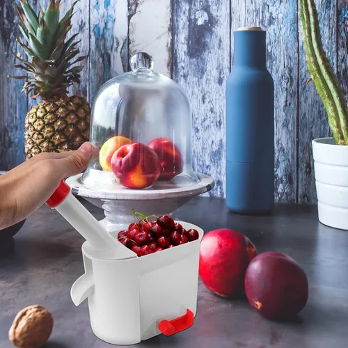 Miniatura 8 de Herramienta de descarador de cerezas con agarre fácil de apretar y recipiente extraíble, removedor de núcleo multifuncional de frutas y verduras