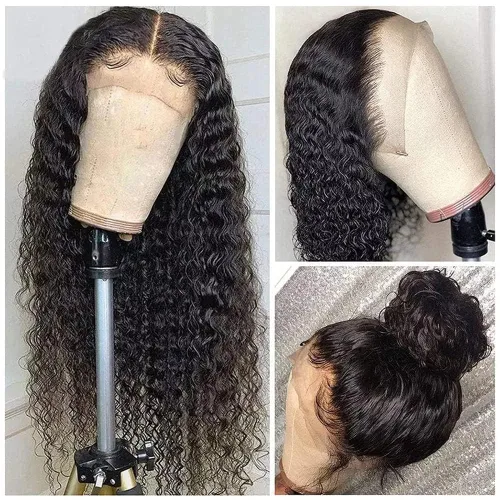 Pelucas de encaje frontal transparente HD de 13 x 4 para mujeres negras, pelucas de cabello humano rizado profundo sin pegamento con cabello de