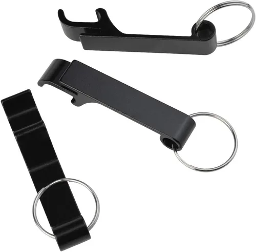 Miniatura 5 de cnomg Abrebotellas de metal, 16 piezas, llavero dividido, llavero de aluminio a granel, barra de garra de bolsillo, refresco, bebida, cerveza, Negro