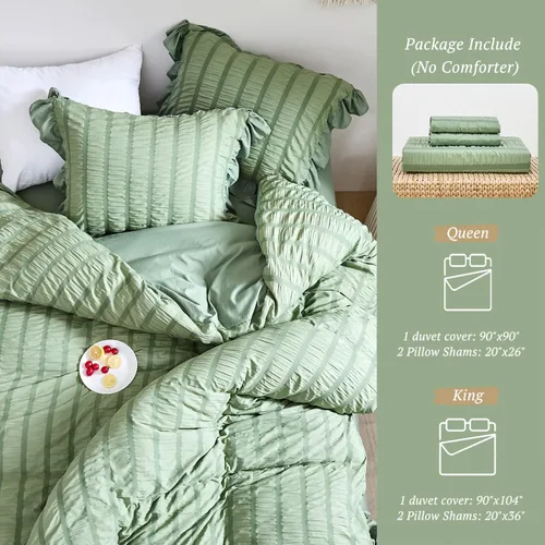 Miniatura 5 de MILDLY Funda de edredón con volantes tamaño King – Juego de ropa de cama de sirsaca con volantes bohemios y elegantes de 3 piezas, 100% microfibra