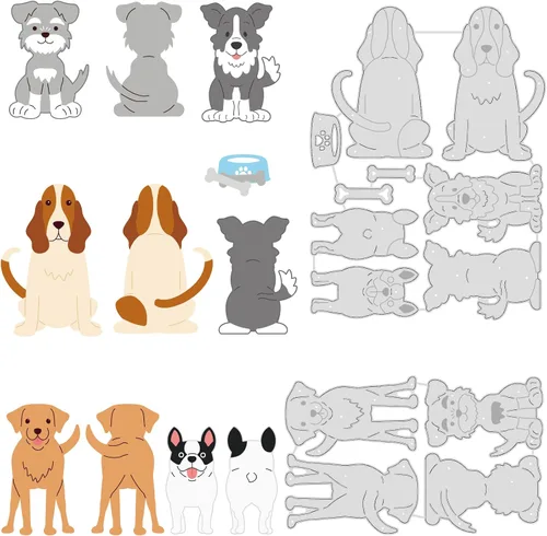 BENECREAT 5 juegos de troqueles de metal para perros de animales, troqueles de corte de hueso de perro con espejo para hacer tarjetas, álbumes de