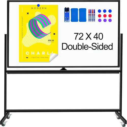 Miniatura 10 de Pizarra Blanca de Borrado en Seco con Soporte 36" X 24", Pizarra Blanca Móvil con Soportes, Pizarra Blanca Magnética Rodante de Doble Cara y Altura