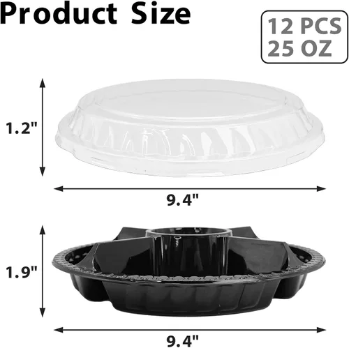Miniatura 2 de 12 bandejas desechables para frutas, bandeja redonda de plástico para servir aperitivos con tapa, 5 compartimentos, platos de fiesta, recipientes