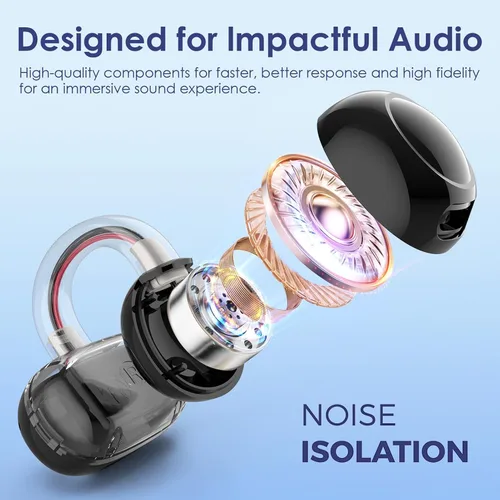Miniatura 8 de Auriculares abiertos con aro de oído abierto, ligeros, cómodos, con clip de oreja abierto, auriculares inalámbricos, 40H Play Bluetooth 5.4