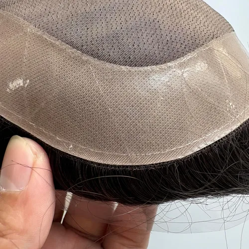 Miniatura 9 de Hywel Toupee para hombres con cabello humano 100% real, parte superior mono con revestimiento de poliéster alrededor de la gorra para hombre, piezas