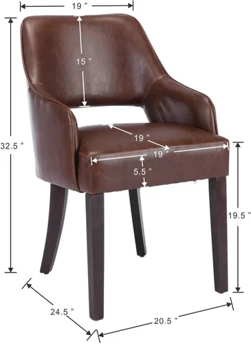 Miniatura 2 de Juego de 2 sillas de comedor tapizadas de piel sintética de estilo granja para cocina con brazos, sillas laterales con acento de madera para sala