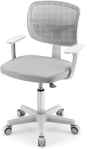 Miniatura 10 de Silla de escritorio para niños, silla ergonómica giratoria para estudio con soporte lumbar, malla transpirable y ruedas universales, silla de Violeta