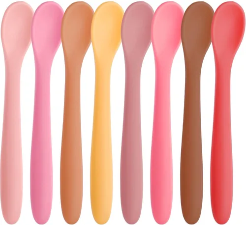 HANSGO Cucharas de silicona para bebés de 8 piezas, cucharas de alimentación para bebés de primera etapa, punta suave para las encías, utensilios