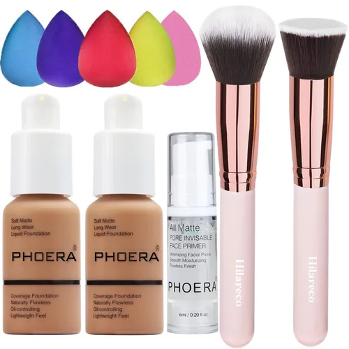 Miniatura 13 de Phoera 104 y 105 - Base de cobertura entera, base correctora Hilareco, impecable, 1.014 onza liquida, corrector de aceite mate natural, corrector