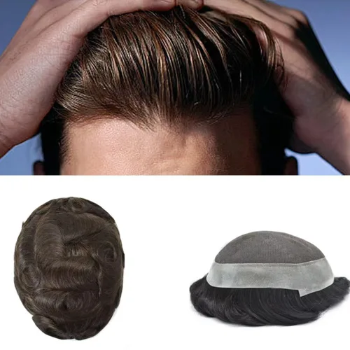 Miniatura 115 de Toupee para hombres Piezas de cabello humano real Encaje suizo para hombres Toupee unidades de cabello humano europeo para hombres Hairpieces