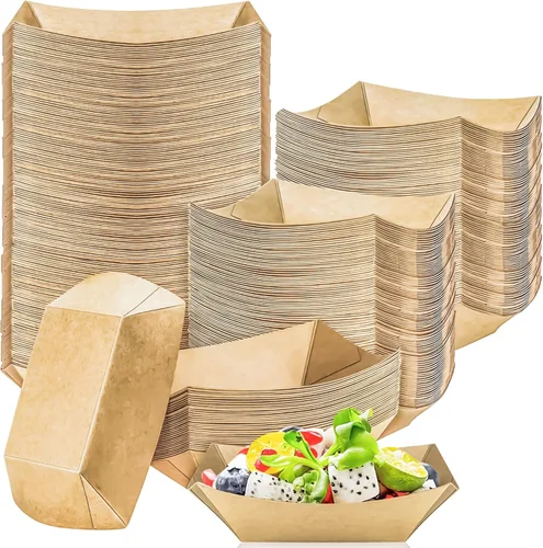 Miniatura 9 de Paquete de 180 bandejas desechables de papel kraft de 1/2 libra, pequeñas bandejas de papel ecológico para llevar, botes de servir alimentos, mini