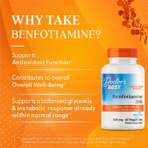 Miniatura 2 de Doctor's Best Benfotiamine 300 con BenfoPure, ayuda a mantener un metabolismo saludable de la glucosa, sin OMG, vegano, sin gluten, sin soja, 300