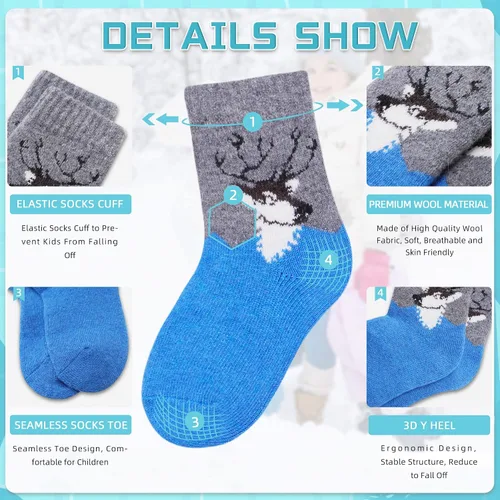 Miniatura 4 de Eocom - Medias de invierno cálidos de lana para niños y niñas, 6 pares