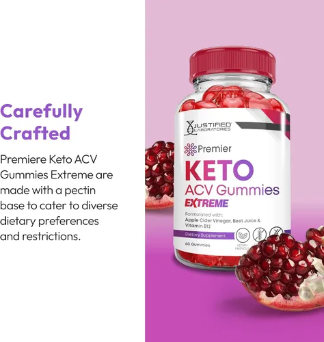 Miniatura 4 de Justified Laboratories Premier Keto ACV Gummies Extreme (2000 mg) – 60 unidades – Formuladas con vinagre de sidra de manzana, folato y vitamina B12