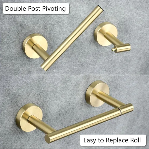 Miniatura 3 de Soporte de papel higiénico dorado cepillado para baño, soporte de rollo de papel higiénico giratorio de doble poste, soporte de TP desmontable