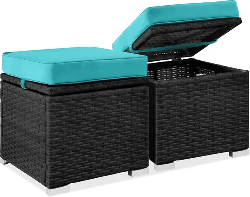 Miniatura 9 de Best Choice Products - Juego de 2 otomanos de mimbre, muebles multiusos para exteriores para patio, patio trasero, asientos adicionales, reposapiés