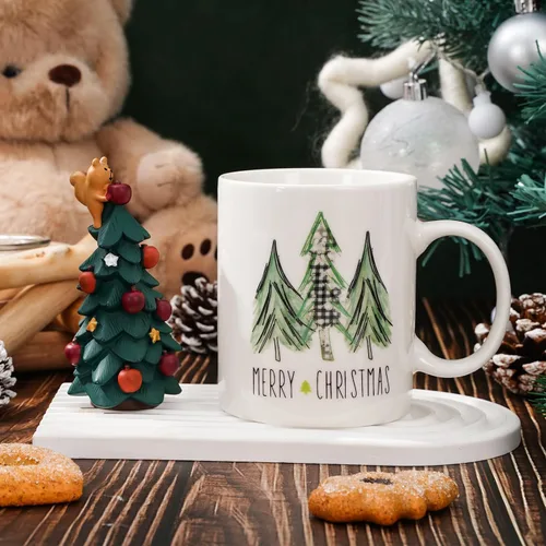 Miniatura 4 de Whaline Juego de 2 tazas de Navidad de 12 onzas con acuarela, a cuadros, árbol de Navidad, camión, taza de café, tazas de cerámica para fiesta