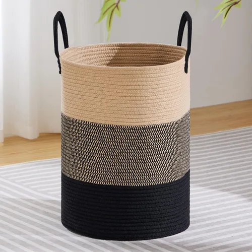 Miniatura 9 de VIPOSCO Cesta de lavandería grande, cesta de almacenamiento de cuerda tejida alta para mantas, juguetes, ropa sucia en la sala de estar, baño, Rayas