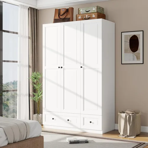 Miniatura 10 de Armario Armario con cajones: Armario de madera alto negro de 74 pulgadas para colgar ropa, Armarios grandes para dormitorio con 2 cajones, armario