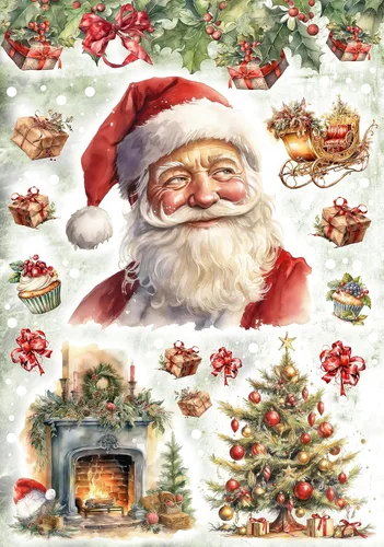 Miniatura 5 de Papel de arroz para Decoupage A4 Feliz Navidad (Cara de Papá Noel Rosa - 2 hojas)