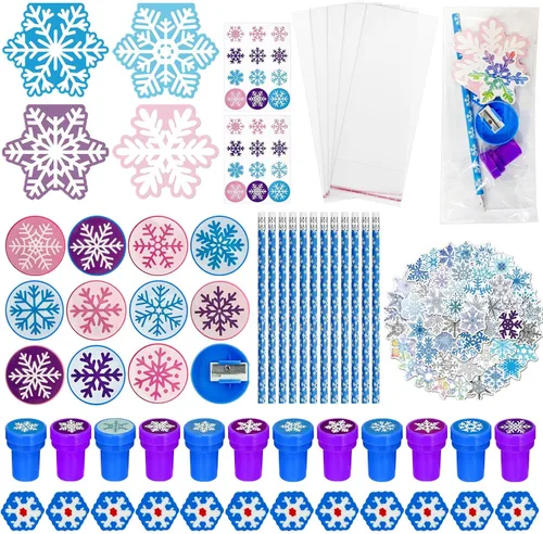 Cinrobiye Juego de 194 piezas de copos de nieve de invierno congelados para fiestas, regalos de Navidad, aulas, intercambio, escuela, papelería,