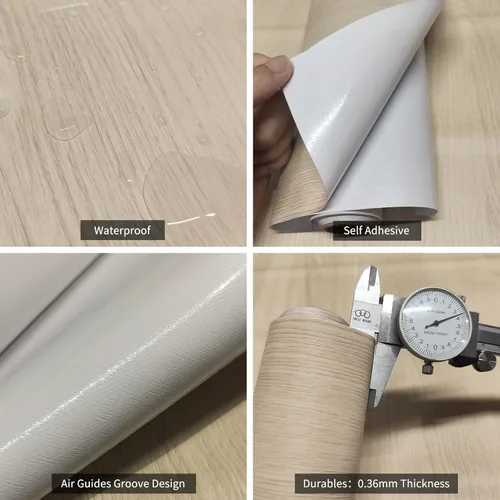 Miniatura 6 de Boobest 15.7"x354" Papel pintado de madera con textura para despegar y pegar - Papel de contacto de aspecto de madera beige para encimeras, vinilo