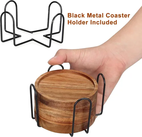 Miniatura 5 de 4 posavasos de madera de granja con soporte, lindo juego de posavasos de madera para bebidas al aire libre, decoración del hogar, decoración de mesa