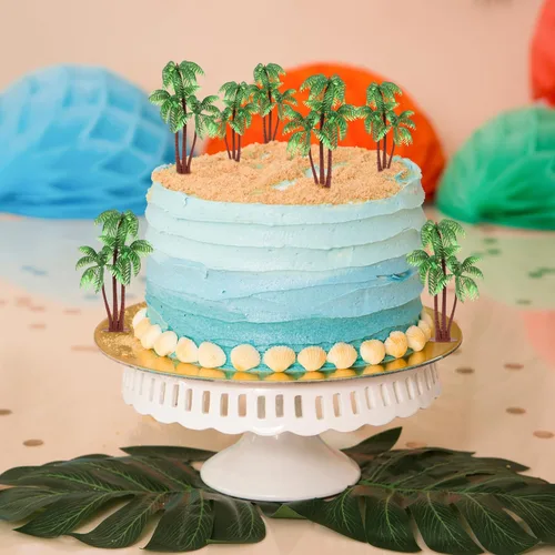 Miniatura 4 de Gyufise 10 piezas de plástico verde palmera cocos cupcakes toppers miniatura figuras de palmera decoraciones para pasteles para micro acuario