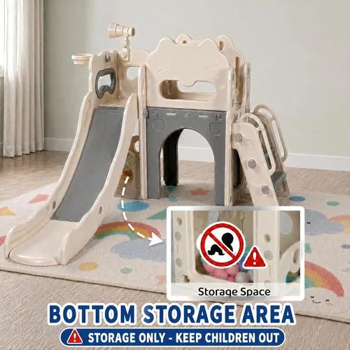 Miniatura 9 de Arlopu Juego de toboganes 8 en 1 para niños, tobogán de bebé para interiores y exteriores con aro de baloncesto, telescopio y espacio de Blanco