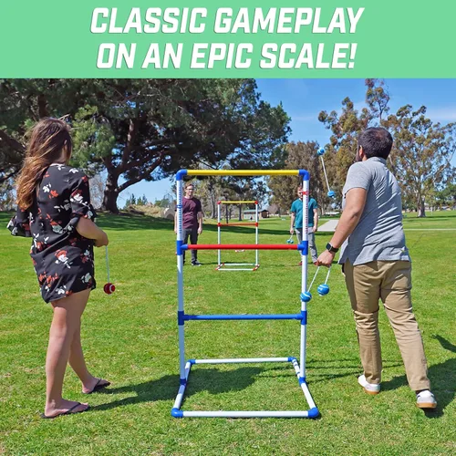 Miniatura 5 de GoSports Juego de lanzamiento de escalera prémium para exteriores con 6 bolos, estuche de transporte de viaje y rastreadores de puntuación, elige
