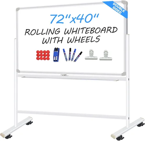 Miniatura 8 de Pizarra de borrado en seco con soporte, 40 x 28 pulgadas, pizarra blanca móvil de doble cara sobre ruedas, pizarra blanca rodante para el hogar