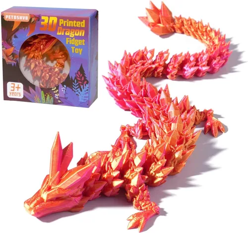 Miniatura 8 de PETBSNVB Dragón impreso en 3D de 12 pulgadas, dragón articulado, dragón de cristal, juguete antiestrés de dragón, decoración de oficina en casa Azul