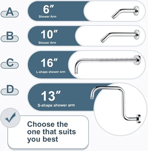 Miniatura 7 de BRIGHT SHOWERS Brazo de extensión de cabezal de ducha de 16 pulgadas con brida, extensor de ducha en forma de L, tubo de ducha extra largo de acero