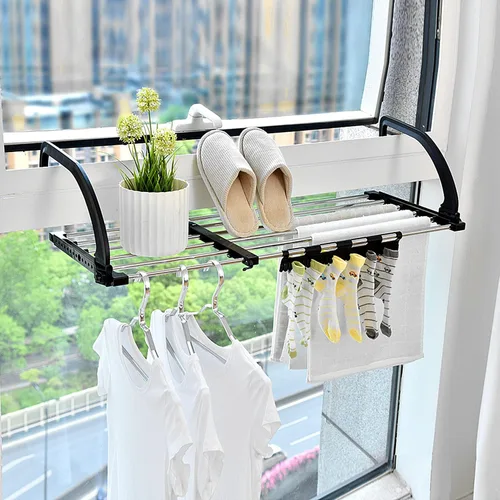 Miniatura 3 de Tendedero portátil para barandillas de balcón, alféizar de ventana, toallero plegable para interiores y exteriores, estante retráctil