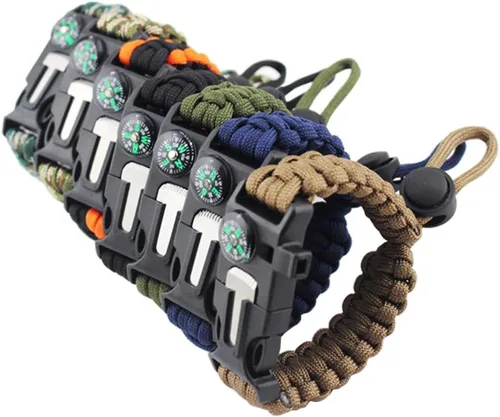 Miniatura 7 de MansWill Pulsera de supervivencia ajustable 5 en 1, nuevo kit de pulsera deportiva de emergencia de 7 núcleos, brújula impermeable, silbato