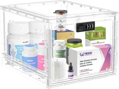 HOLYHY Caja de bloqueo de medicamentos para almacenamiento seguro de medicamentos, caja de almacenamiento grande con cerradura para refrigerador